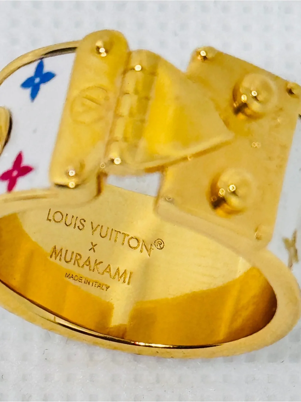 Louis Vuitton x Murakami White Multicolor Monogram Gold Ring sz L